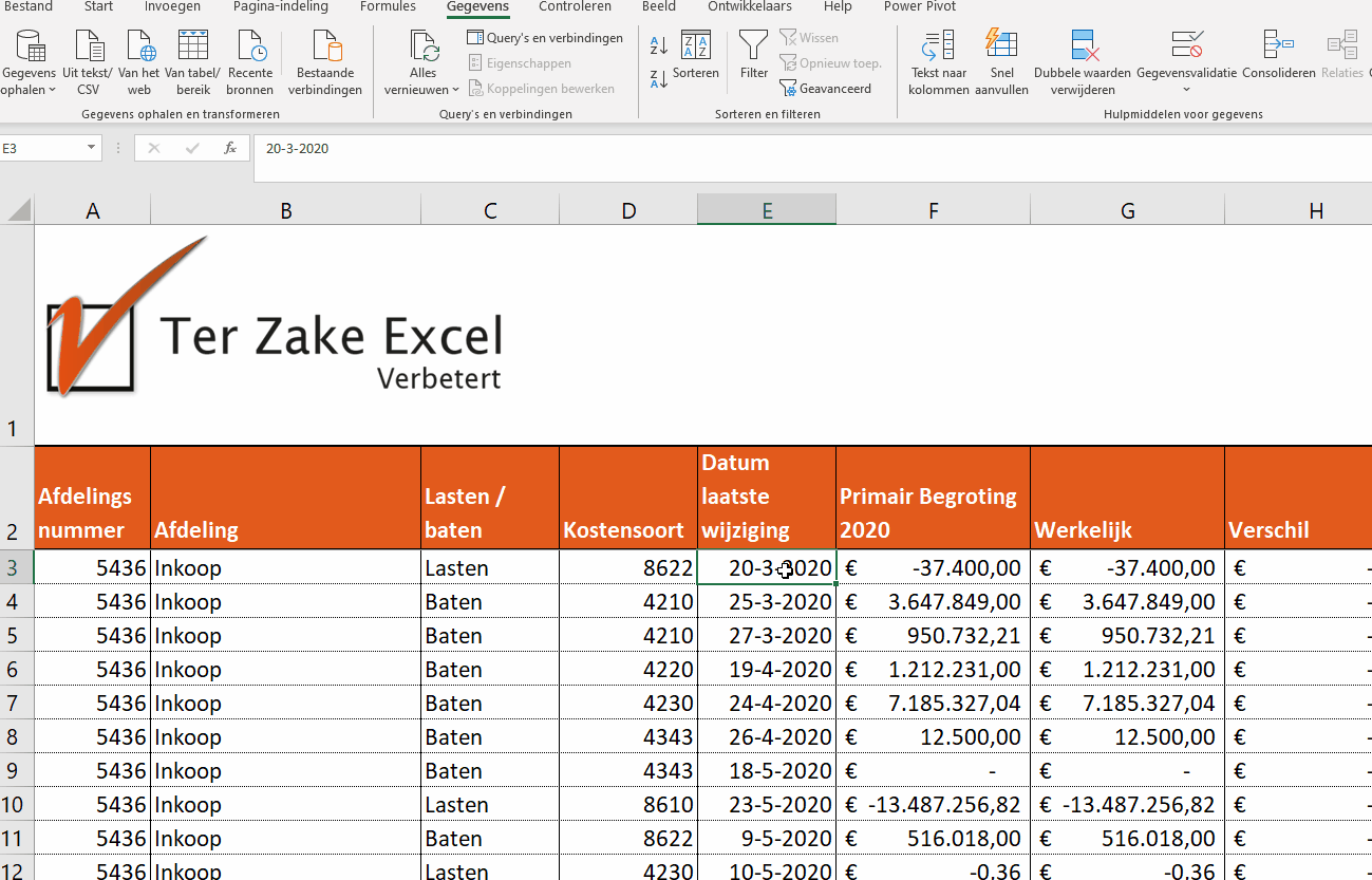Gegegvensvalidatie in Excel