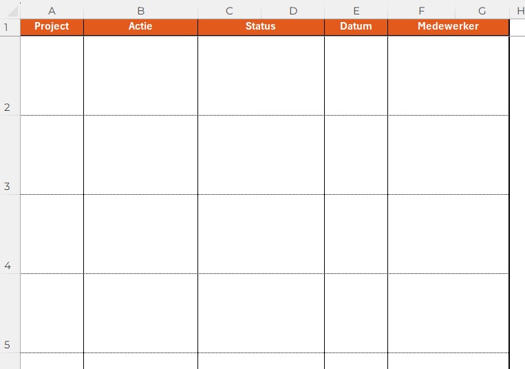 Opzet actielijst in Excel