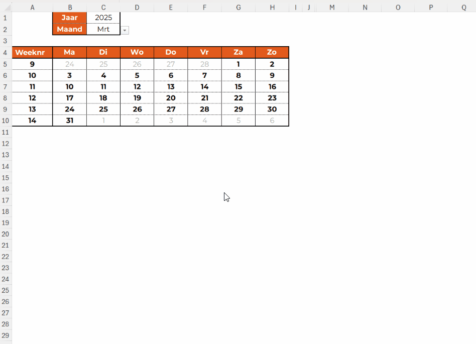 Kalender in Excel